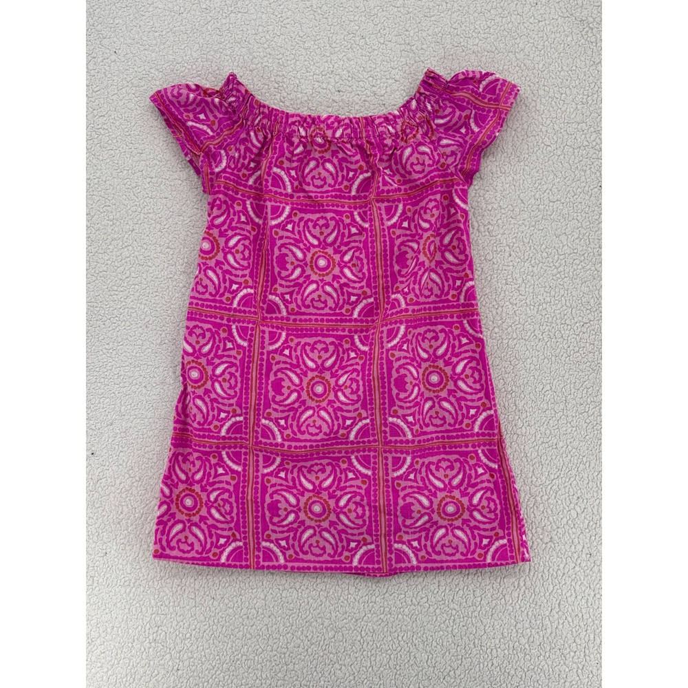 Vineyard Vines Women Size S Pink Island Scarf Print Dress Ruffled Sleeve